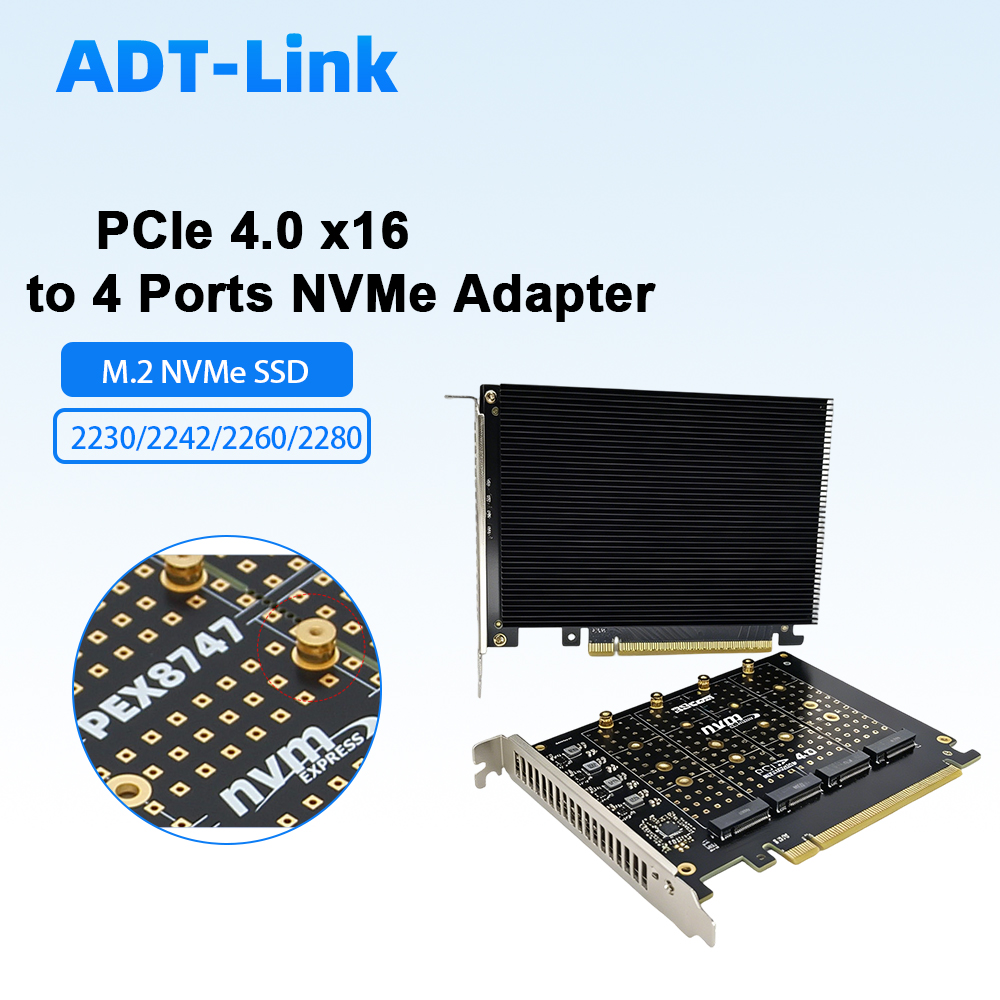 Quad M.2 Nvme Pcie Bifurcation Card - بطاقة محول PCIe 4.0 X16 إلى